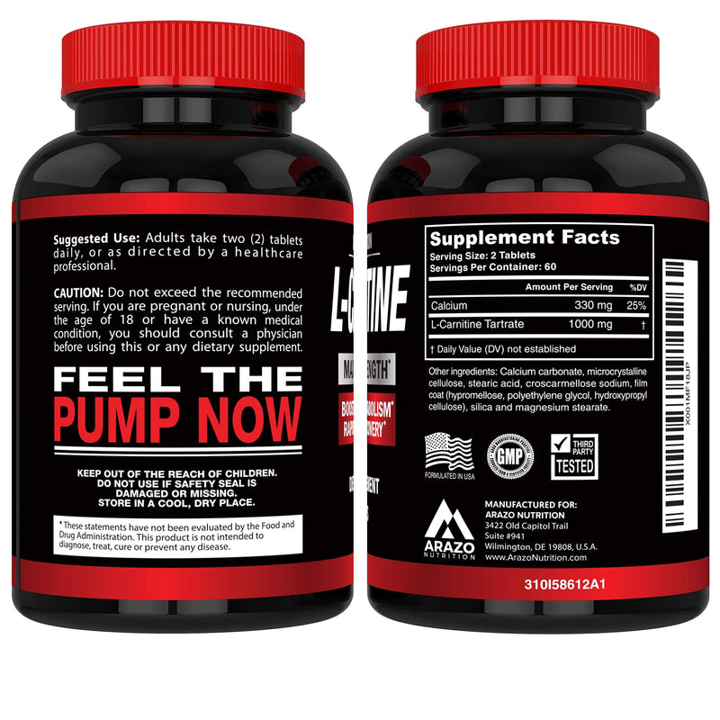 Super Strength L-Carnitine 1000mg Servings Plus Calcium for Boosted Metabolism and Improved Muscle Gain - Arazo Nutrition - NewNest Australia
