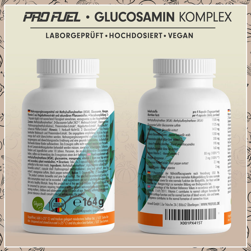 Glucosamine Complex - 120 Capsules - High-Quality Matrix With Glucosamine, Frankincense, Msm, Pine Bark, Manganese And Natural Vitamin C From Rosehip Extract - Optimally High Dosage - Monthly Supply Of 120 Pieces (Pack Of 1) - NewNest Australia