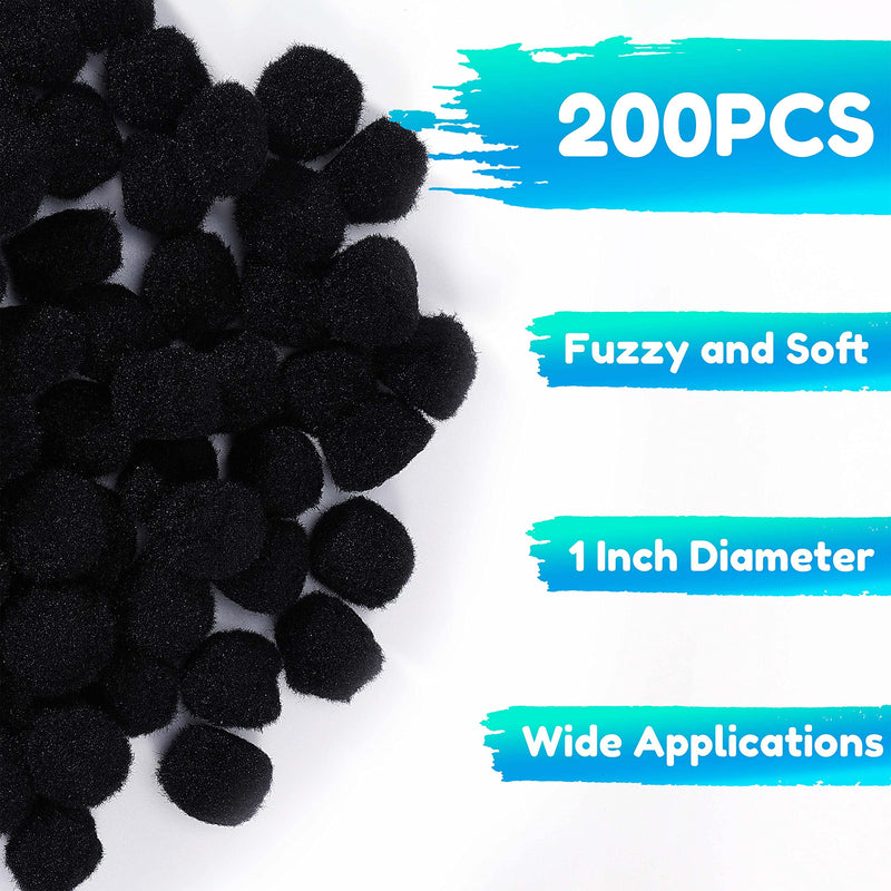 Caydo 200 Pieces Black Craft Pom Poms, 1 Inch Fuzzy Pompom Puff Balls for Arts and Crafts Projects Making and Decorations - NewNest Australia