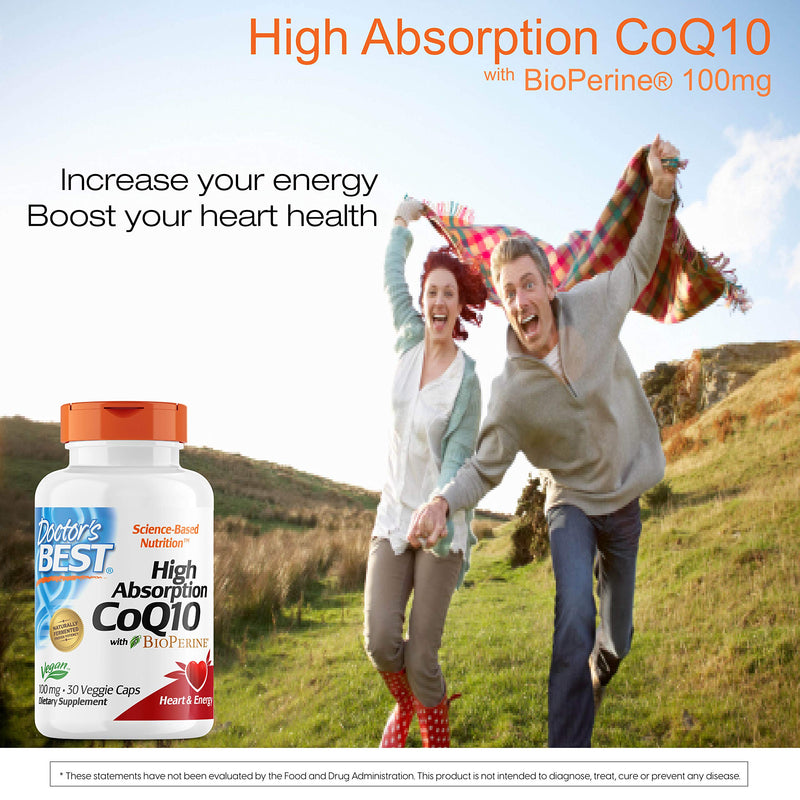 Doctor's Best High Absorption CoQ10 with BioPerine, Vegan, Gluten Free, Naturally Fermented, Heart Health & Energy Production, 100 mg 30 Veggie Caps 30 Count (Pack of 1) - NewNest Australia