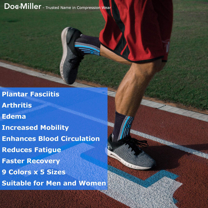 Doc Miller Ankle Compression Sleeve For Achilles Tendonitis & Plantar Fasciitis Relief, Recover Sports Injury and foot Joint Swelling - 1 Pair Small Blue Color 20-30 mmHg Toeless Foot Compression Sleeve - NewNest Australia