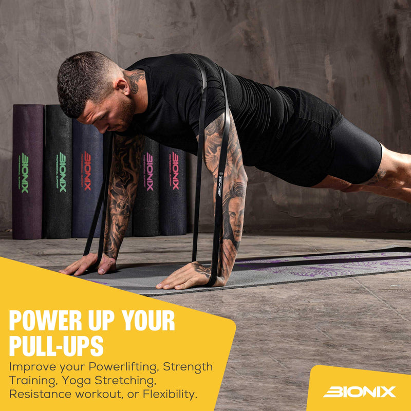 Bionix Pull Up Assistance Bands - Thick, Heavy & Long Latex Exercise Resistance Training Loop Band Set Chin Up Assist, Stretching, Workout, Powerlifting, Yoga Pilates, Legs Glutes Black - 25lb - NewNest Australia