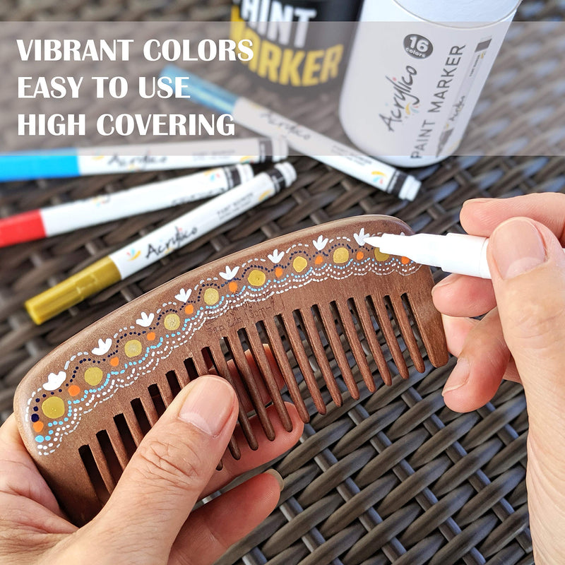Acrylico Acrylic Paint Pen Set of 16 - Extra Fine Tip Point Pens with 4 Metallic Markers - Rock, Glass, Wood & Fabric Painting Art Supplies, Adults & Kids Arts Craft Kit for Scrapbooking & Drawing - NewNest Australia