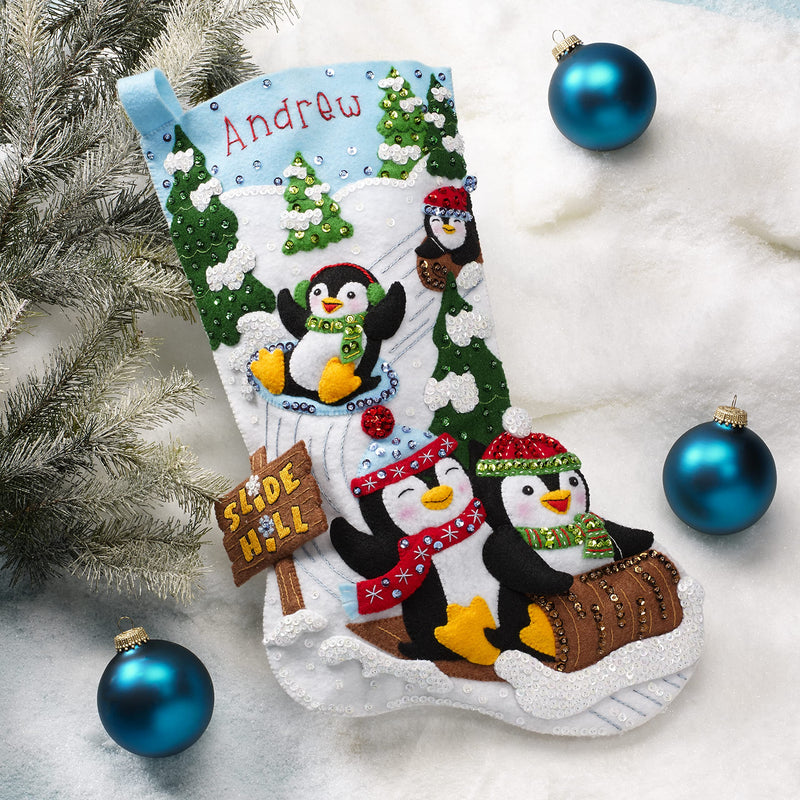 Bucilla Felt Applique Stocking Kit, Penguins at Play 18" Felt Applique Stocking Making Kit, Perfect for DIY Needlepoint Arts and Crafts, 89481E - NewNest Australia