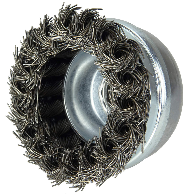 Weiler 13300 2-3/4" Single Row Knot Wire Cup Brush, Banded, 0.014" Steel Fill, 5/8"-11 UNC Nut, Made in the USA 2-3/4" Dia .014" Wire Size x 5/8" Trim Length - NewNest Australia