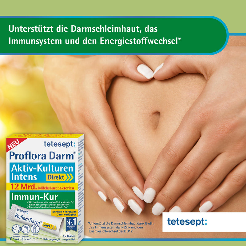 tetesept Proflora Intestinal Active Cultures Intens - dietary supplement with 12 billion lactic acid bacteria, zinc and vitamins - 5 x 7 direct sticks - NewNest Australia