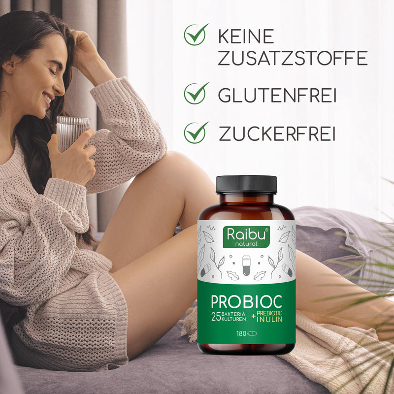 Probioc culture complex with 300 billion CFU/g - 25 bacterial strains with inulin - 180 capsules high dose & enteric resistant - including Lactobacillus & bifidobacteria - NewNest Australia