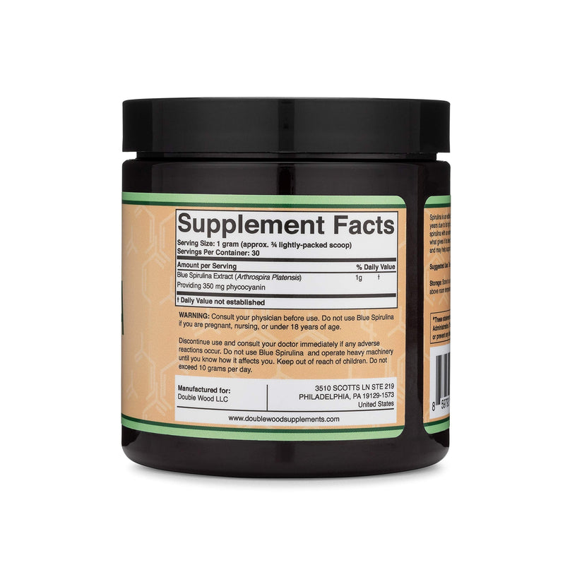 Blue Spirulina Powder - Maximum 35% Phycocyanin Content, Superfood from Blue-Green Algae, Mixes into Smoothies and Protein Drinks, Natural Food Coloring (One Month Supply) by Double Wood Supplements - NewNest Australia