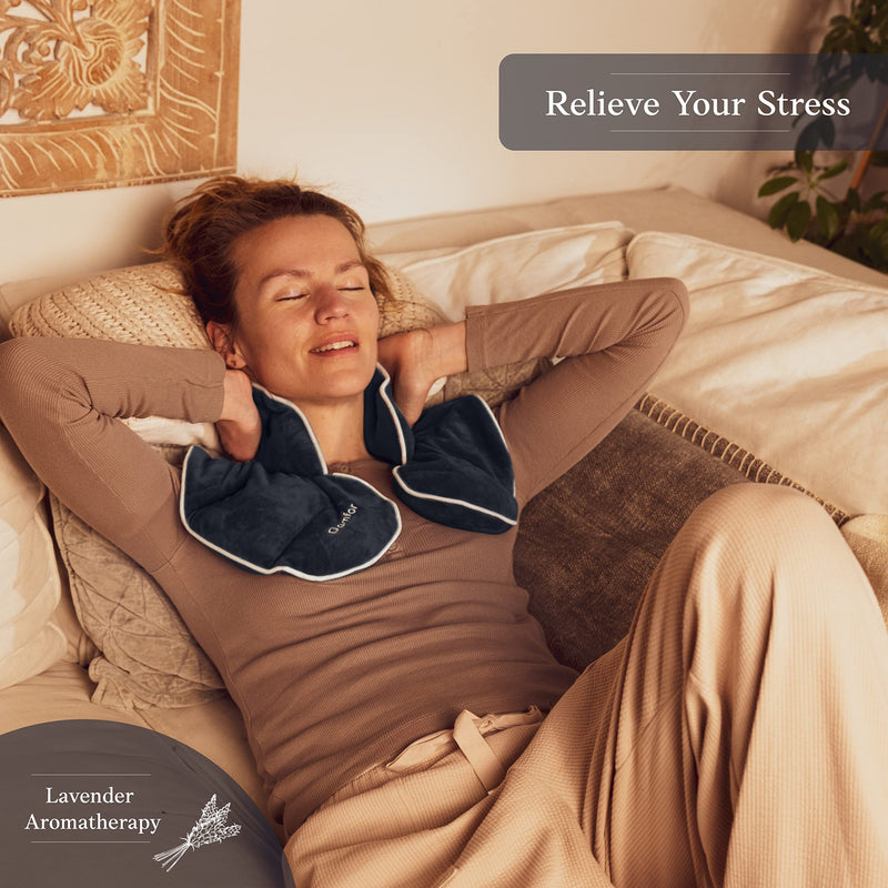 Qomfor grain pillow neck shoulder - heat pillow microwave - wheat and lavender filled - grain pillow microwave for pain relief, neck shoulder, back - dark blue - NewNest Australia