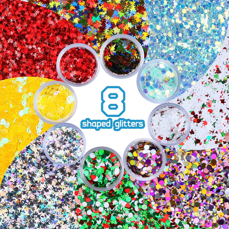 TORC Holographic Chunky Glitter Set, 24 Colors, Fine Chunky Mix Glitter for Nail Art Cosmetic Body Hair Festival Makeup Crafts, Shaker Jar Total 240 g 24 chunky glitter - NewNest Australia