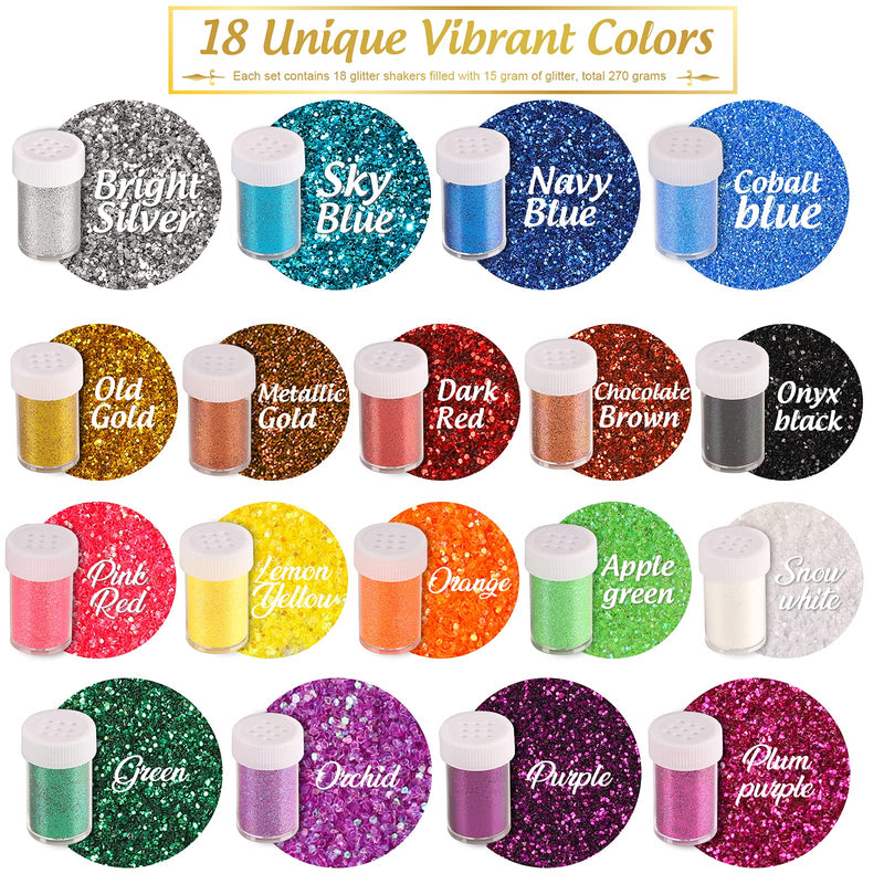 LEOBRO 18 Pack Glitter for Slime, Resin Glitter Shake Jar, Slime Glitter, Multi Assorted Set Extra Fine Glitter for Resin Nail Art Crafts Tumbler Scrapbook Jewelry Making, 15g/ Bottle, Total 270g - NewNest Australia