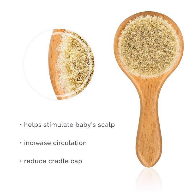 Natemia Wooden Baby Hair Brush and Comb Set for Newborns and Toddlers - Ideal for Cradle Cap Set of 2 - NewNest Australia