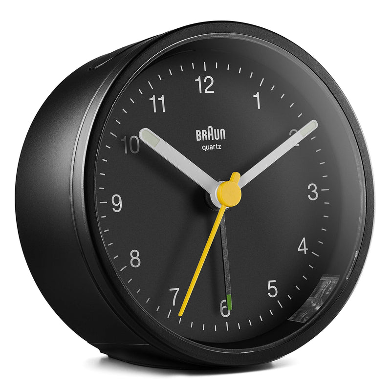 NewNest Australia - Braun Classic Analogue Alarm Clock with Snooze and Light, Quiet Quartz Movement, Crescendo Beep Alarm in Black, Model BC12B. 