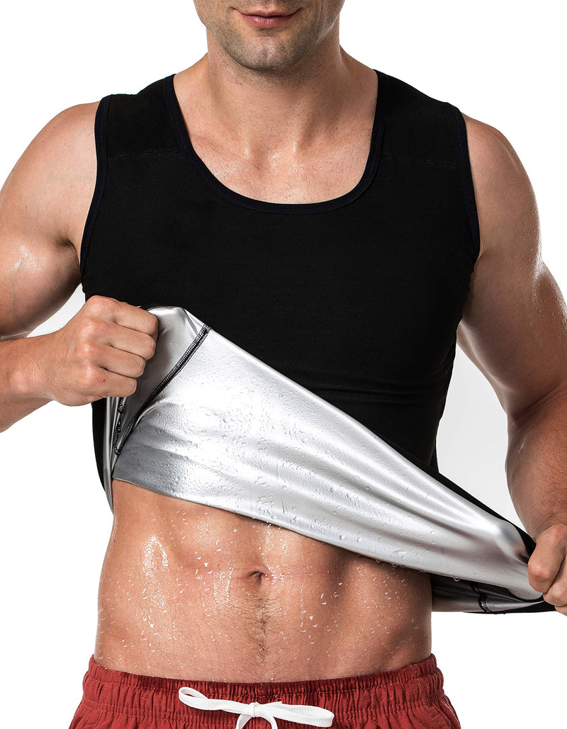 MOLLDAN Sauna Vest for Men Sweat Tank Top Pullover Workout Shirt Waist Trainer Black-silver Lining Large-X-Large - NewNest Australia