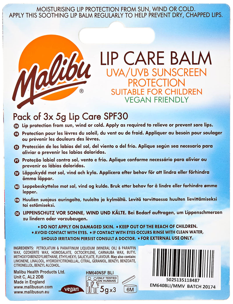 Malibu Blister Lipbalm with SPF30, Mint/Mango/Vanilla 12 ml, (Pack of 1) - NewNest Australia