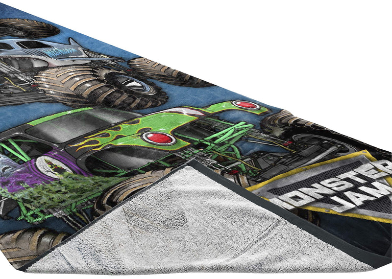 Monster Jam Team Up Kids Bath/Pool/Beach Towel - Features Grave Digger & Megalodon - Super Soft & Absorbent Cotton Towel, Measures 28 x 58 inches (Official Monster Jam Product) Multi - Monster Jam - NewNest Australia