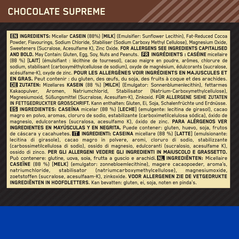 Optimum Nutrition Gold Standard 100% Casein Slow Breakdown Protein Powder with Zinc, Magnesium & Amino Acids, Promotes Muscle Growth & Repair Overnight, Chocolate Supreme, 28 Servings, 924g 924g (Pack of 1) - NewNest Australia