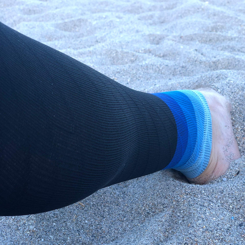 aZengear Calf Support Compression Sleeves (Pair) for Women, Men, Running | 20-30mmHg Class 2 Shin Splints Brace, Footless Leg Socks for Torn Muscle Pain Relief, Cramps (L-XL, Black w/Blue) L-XL - NewNest Australia