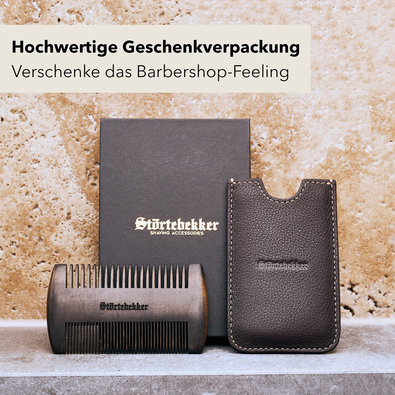 Störtebekker premium wooden beard comb with handmade leather case - perfect gift idea - brings any beard into shape thanks to teeth on both sides - including shaving and beard guide - NewNest Australia