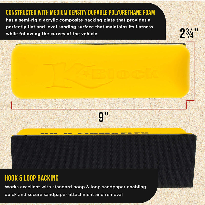 Dura-Gold Pro Series 9" K-Block Sander Firm & Flex Hand Sanding Block Pad with Hook & Loop Backing and PSA Sandpaper Conversion Adapter Pad - Automotive Paint Prep Sand Shape Contour Woodworking Wood - NewNest Australia