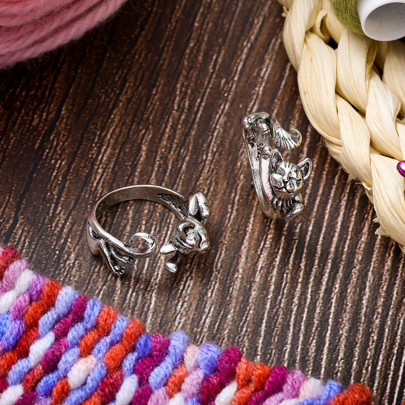 3 Pieces Adjustable Knitting Loop Rings Woven Rings Open Finger Holder Crochet Knitting Loop Accessories Cute Cat Shape Yarn Guide Holder for Hand Weaving Hook Line Supplies - NewNest Australia