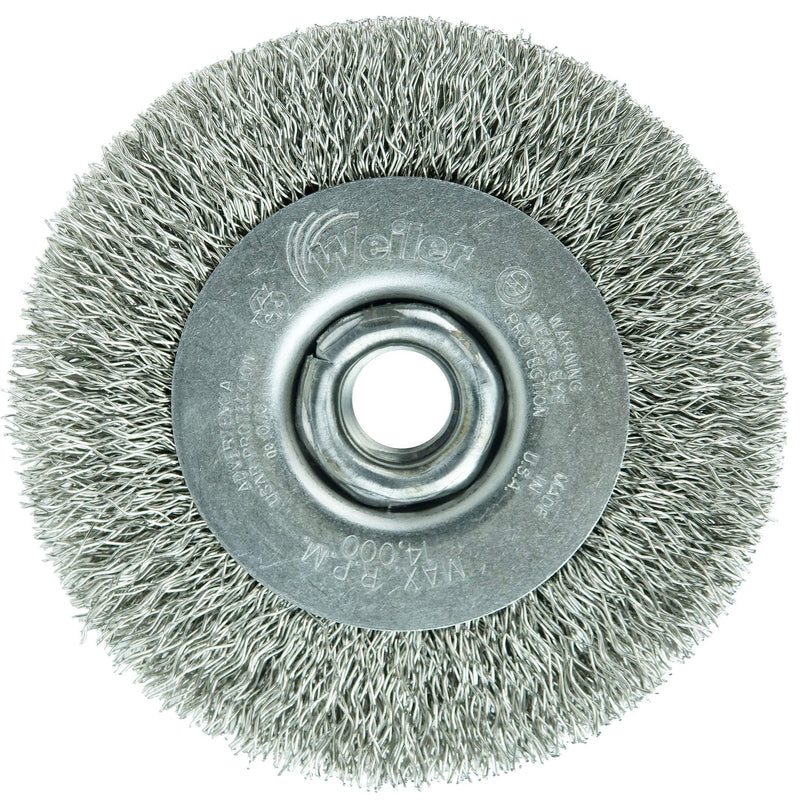Weiler 13085 4" Narrow Face Crimped Wire Wheel, .014" Stainless Steel Fill, 5/8"-11 Unc Nut, Made in the USA - NewNest Australia