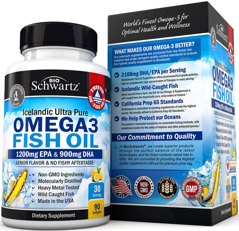 Fish Oil Omega 3 EPA & DHA 2250 mg - Burpless Lemon Flavor Triple Strength Supplement - Immune & Heart Support Fatty Acids Pills - Promotes Immunity, Joint, Eyes, Brain & Skin Health - Non GMO 90 Ct 90 Count (Pack of 1) - NewNest Australia