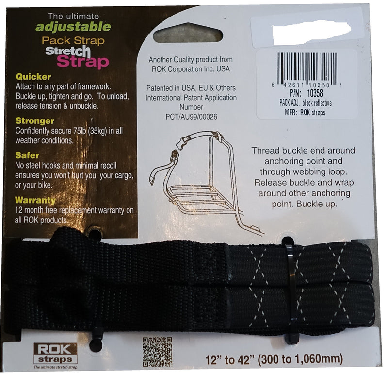 ROK Straps ROK-10358 Black/Reflective 12" - 42" Pack Adjustable Stretch Strap 1 - NewNest Australia