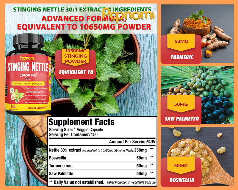 Stinging Nettle Root Extract Capsules Equivalent to 10650MG, Highest Potency Plus Complex, 5 Months Supply | Prostate Health Supplements for Men| Promotes Urinary Tract Health, Blood Pressure Support - NewNest Australia