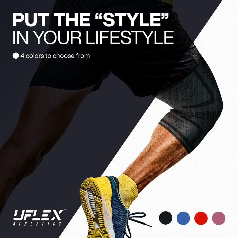 UFlex Athletics Knee Compression Sleeve Support for Women and Men - Knee Brace for Pain Relief, Fitness, Weightlifting, Hiking, Sports - Black, Large - NewNest Australia