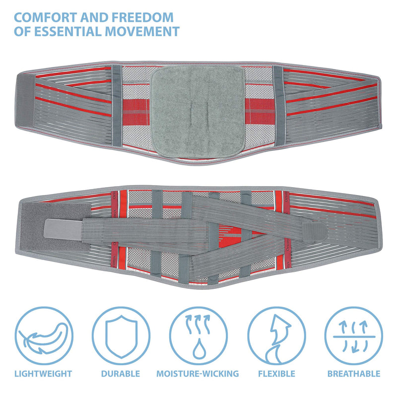 ORTONYX Lumbar Support Belt Lumbosacral Back Brace – Ergonomic Design and Breathable Material - XS/M (Waist 26"-32.2") Gray/Red XS/M (Waist 26"-32.2") Grey / Red - NewNest Australia