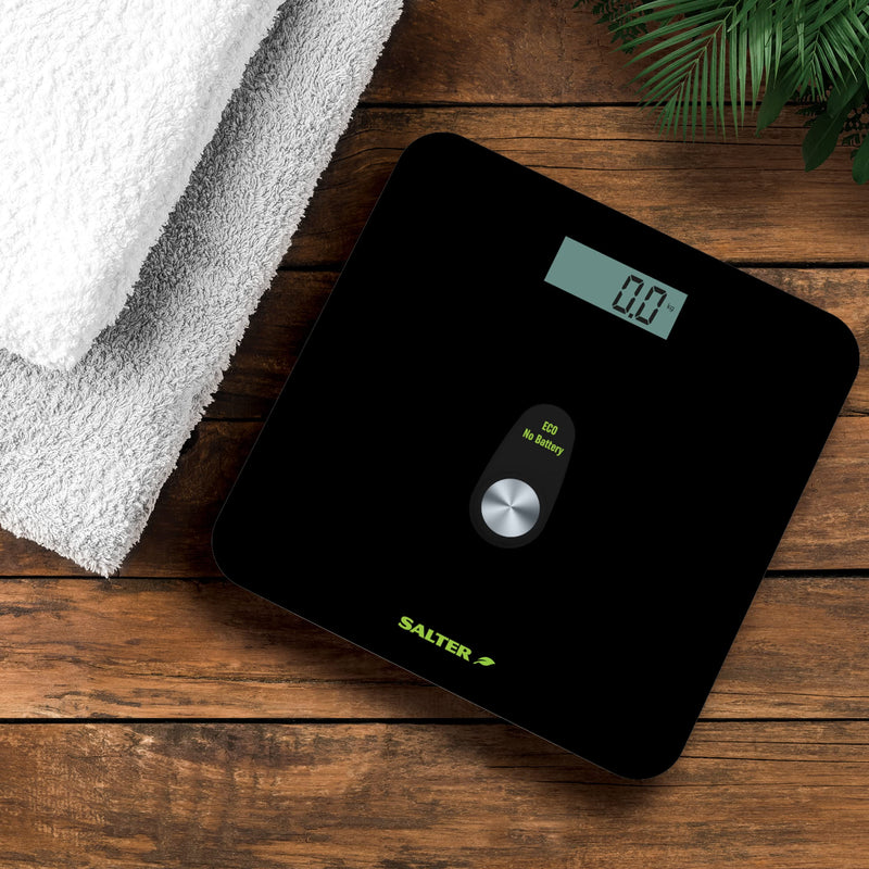 Salter 9224 Bk3R Eco Body Scales - Glass Bathroom Scales, Digital Bathroom Scales, Simple Lcd Display, Step-On Technology, No Batteries Required, Compact Electronic Scales - NewNest Australia