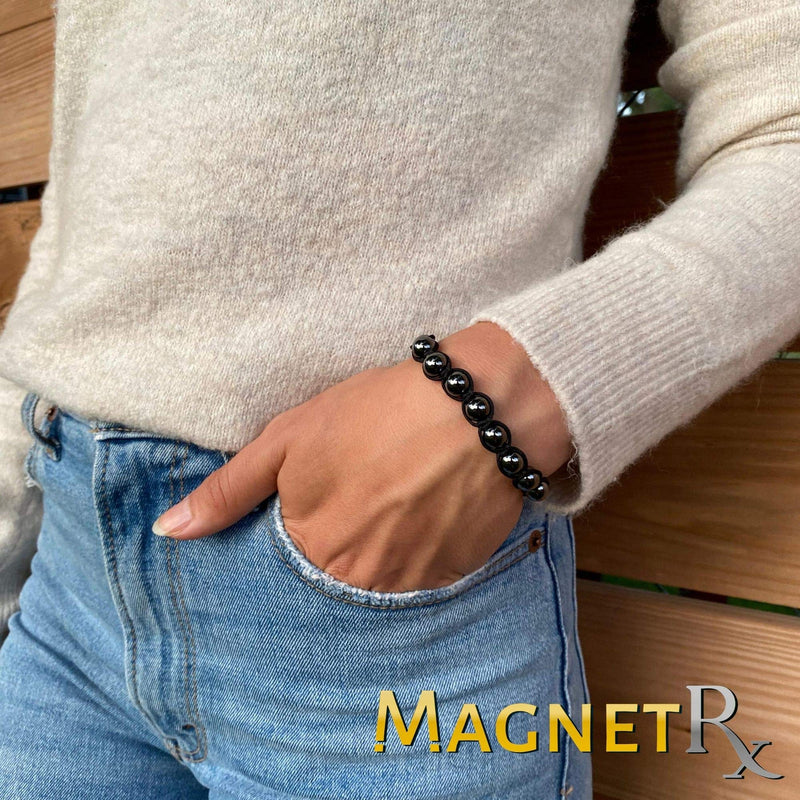 MagnetRX® Hematite Magnetic Therapy Bracelet - MAX Strength Natural Pain Relief and Healing Stones - Beaded Magnetic Hematite Bracelets (Bali 8mm Bead) Bali 8mm Bead - NewNest Australia