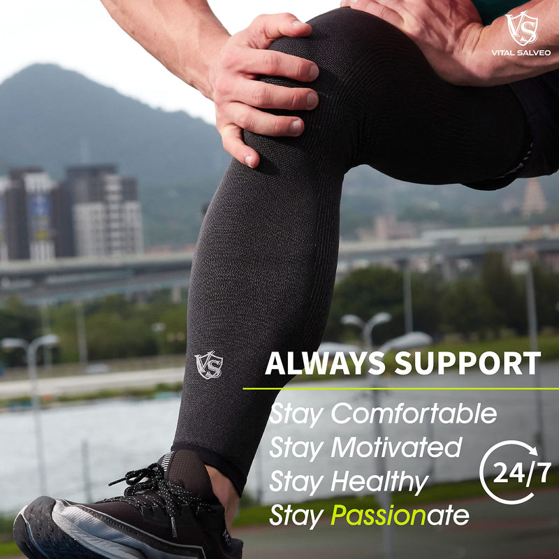 Vital Salveo - Bamboo Charcoal and Germanium Recovery Compression Outdoor Full Leg Long Knee Sleeve for Basketball, Football, Knee Pain, Joint Pain, Arthritis Dark Grey (1 piece)-S Small(1 PC) - NewNest Australia
