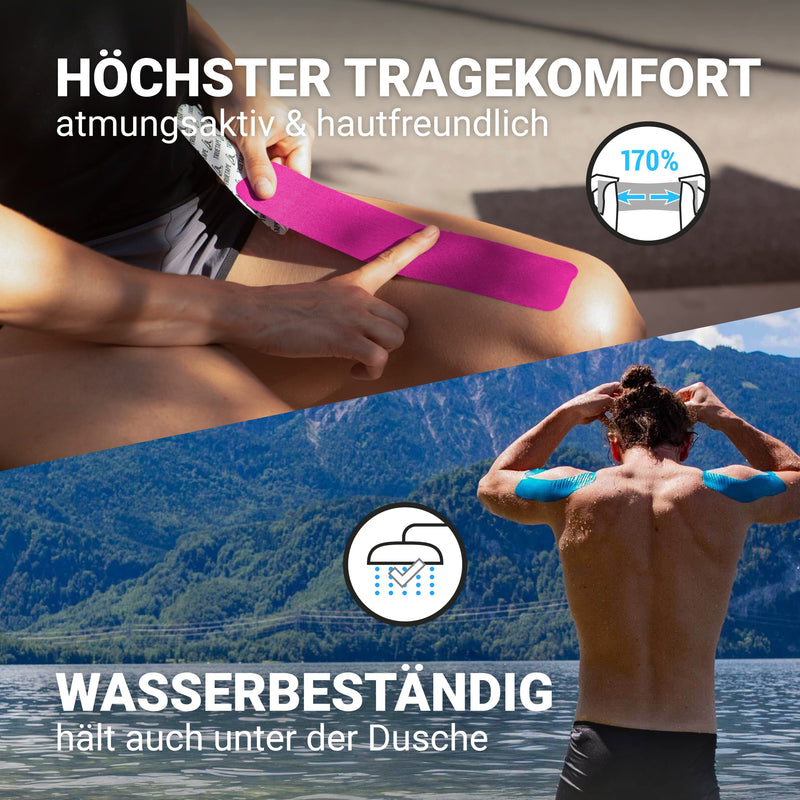 Truetape Basic Kinesiology Tapes Pre-Cut Tape Duo Pack Kinesiology Tape Waterproof And Elastic Skin-Friendly 2 X 20 Precut Stripes Each 25 Cm X 5 Cm Pink And Blue - NewNest Australia