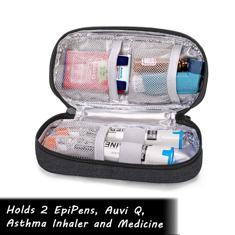 CURMIO Insulated Epipen Carrying Case for Adult and Kid, Portable Medicine Supplies Bag for 2 EpiPen, Auvi-Q, Syringes, Vials, Nasal Spray, Home and Travel, Black (Patent Pending) - NewNest Australia