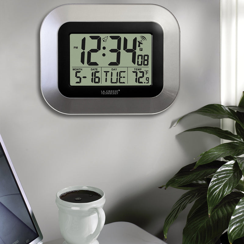 NewNest Australia - La Crosse Technology WT-8005U-S Atomic Digital Wall Clock with Indoor Temperature, Silver 