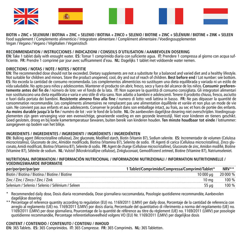 Vitamaze® Biotin 10000 mcg High Dose + Selenium + Zinc for Hair Growth, Skin and Nails, 365 Vegan Tablets for 1 Year, German Quality, No Unnecessary Additives - NewNest Australia