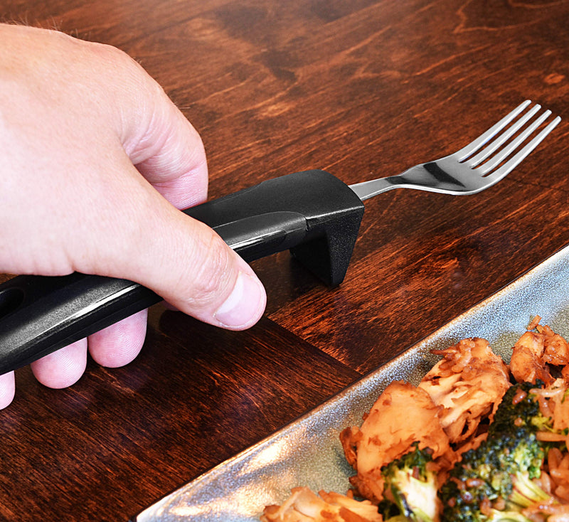 Adaptive Eating Utensils by Celley for Parkinson's, Arthritis, MS, Elderly, Hand Tremors, Handicapped | 4pc Easy Grip Silverware Stainless Steel Knife, Fork, 2 Spoons – (Black) Black - NewNest Australia