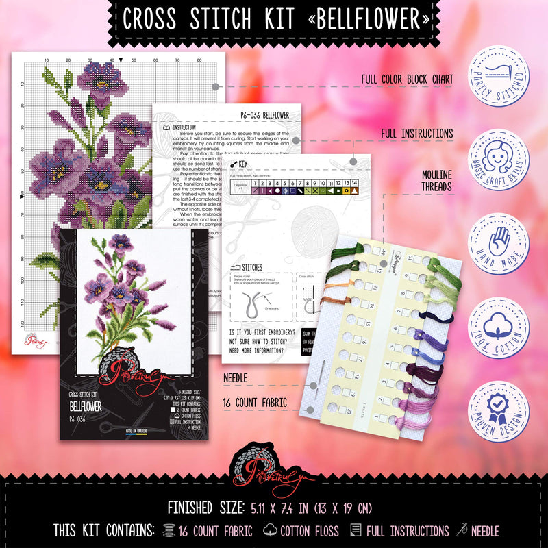 American Bell-Flower Counted Cross Stitch Kit – Flower DIY Embroidery Set American Bell-Flower - NewNest Australia