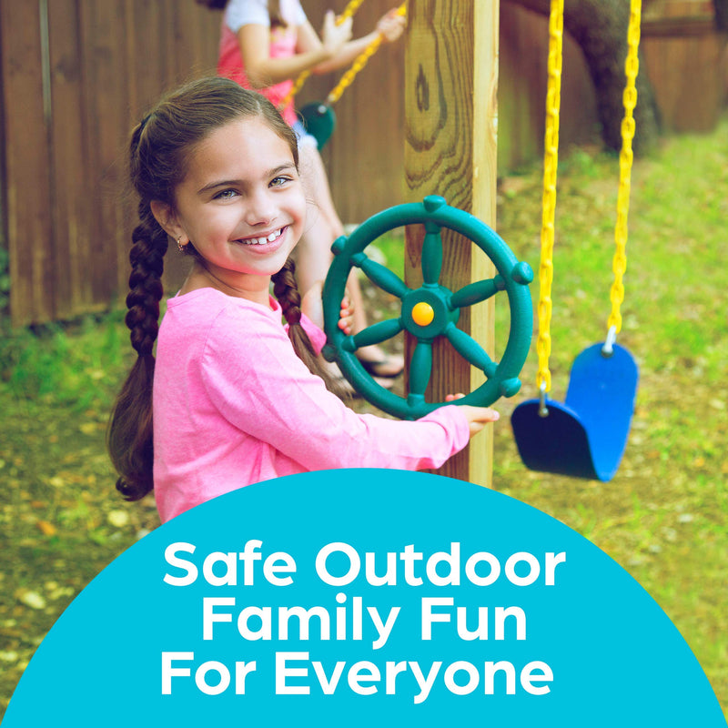 Jungle Gym Kingdom Playground Accessories - Pirate Ship Wheel for Kids Outdoor Playhouse, Treehouse, Backyard Playset Or Swingset - Wooden Attachments Parts (Green) Green Wheel - NewNest Australia