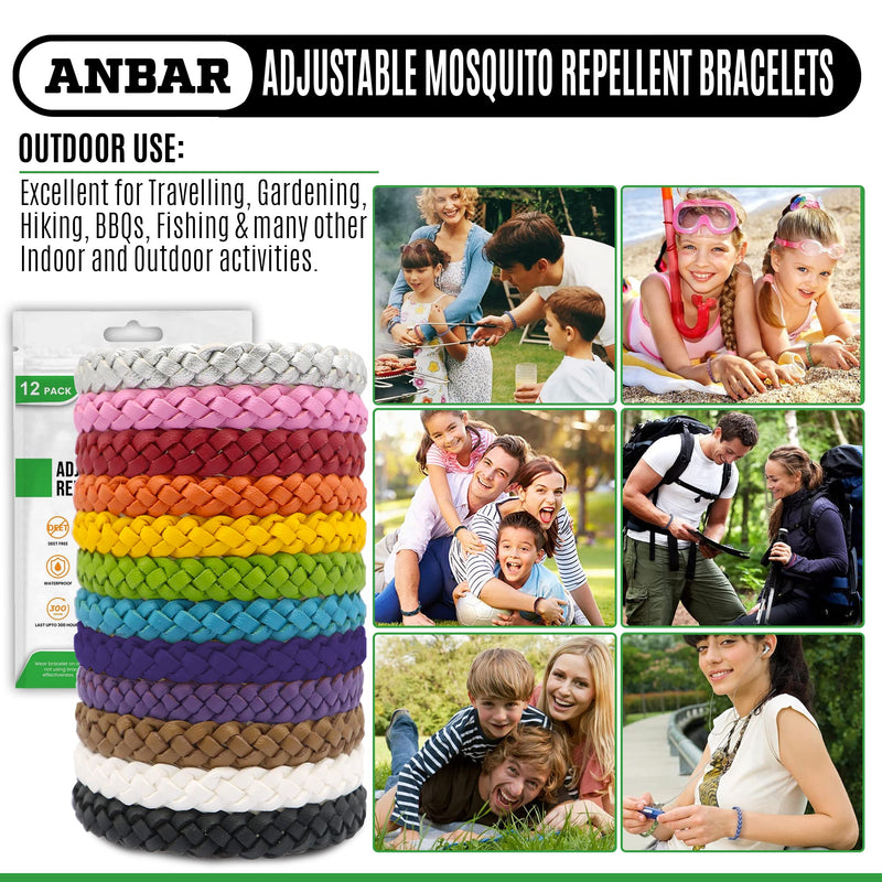 Anbar Leather Mosquito Repellent Bracelets for Adults and Kids, 12 Pack, Deet Free, All-Natural Anti-Mosquito, Tick, and Insect Essential Oils, 300-Hour Waterproof Outdoor Protection (Solid) Solid - NewNest Australia