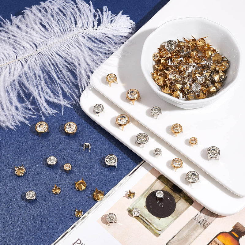 WADORN 180 Pack Rhinestone Rivets Studs, 3 Sizes Rhinestones Nailhead Spikes Spots Studs Metal Spikes Rivets 6/8/10mm Nailhead Studs Claw Beads Spikes Rivets for Leather Craft DIY Making - NewNest Australia