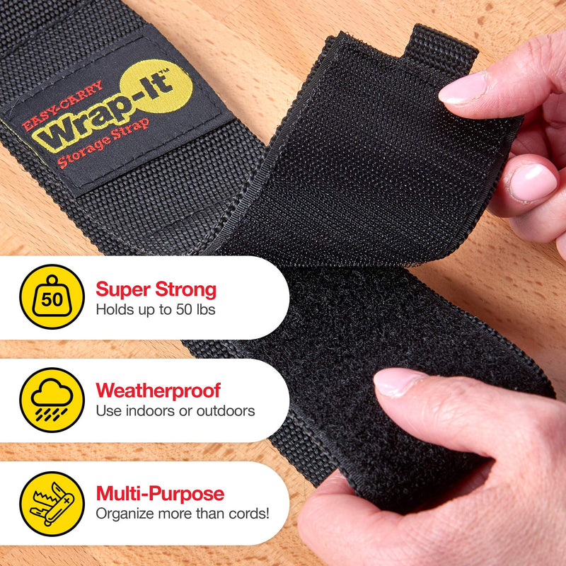 Easy-Carry Wrap-It Storage Straps - 28” (2-Pack) – Heavy-Duty Hook and Loop Extension Cord Carrying Strap, Hanger, Keeper, Organizer with Handle for Pool, Boat, RV, Garden Hoses, Cords, and Cables 28" (2 Pack) Black - NewNest Australia