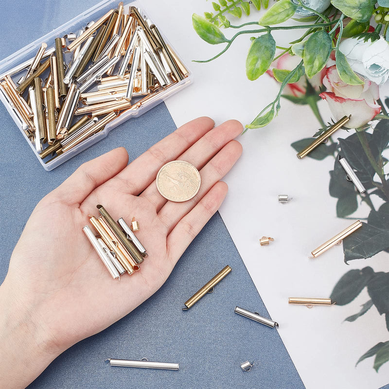 PH PandaHall 10 Styles Slide On End Clasp, 100pcs Jewelry Tube End Bar Slider End Caps Brass Tubes Clasp Crimp Terminators for Seed Beads Waist Beads Multi-Strand Necklace Bracelet Making - NewNest Australia