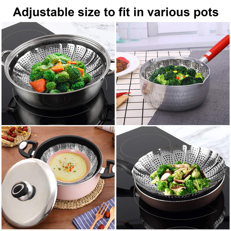 Steamer Basket Stainless Steel Instant Pot Accessories for Food and Vegetable, Zocy Premium Expandable Steam Basket to Fit Various Size Pots Medium (6.1" to 10.5")) Medium (6.1" to 10.5") - NewNest Australia