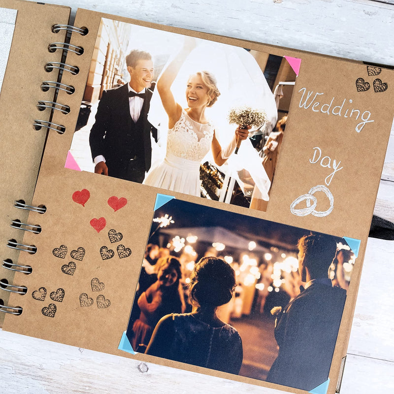 Bstorify Scrapbook Album 60 Pages (8 x 8 inch) Brown Thick 200gsm Kraft Paper, Corner Protectors - Scrap Book, Ribbon Closure - Ideal for Your Scrapbooking Albums, Art & Craft Projects 8 x 8 inches - NewNest Australia