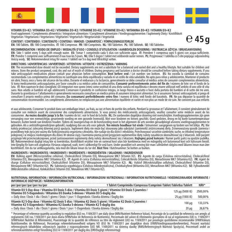 High-dose vitamin D3 K2, 180 tablets, 5000 IU vitamin D3 + 100 mcg vitamin K2 depot, without unnecessary additives, high bioavailability, made in Germany - NewNest Australia