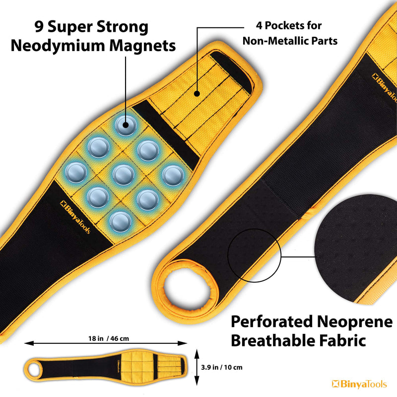 BinyaTools Magnetic Wristband With Super Strong Magnets Holds Screws, Nails, Drill Bit. Unique Wrist Support Design Cool Handy Gadget Gift for Fathers, Boyfriends, Handyman, Electrician, Contractor Black-Yellow - NewNest Australia