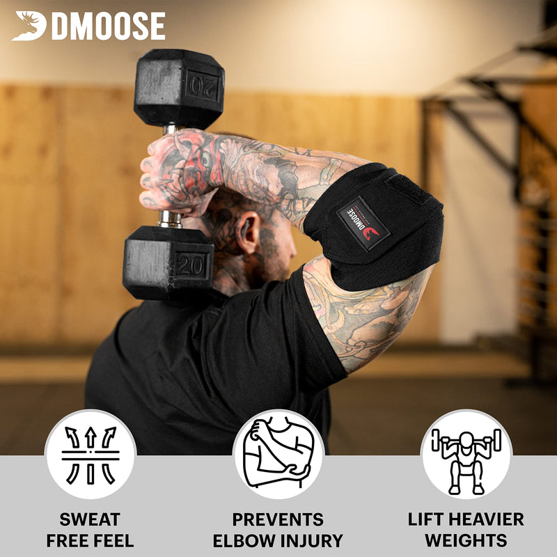 DMoose Elbow Wraps for Weightlifting, Bench Press, Cross Training & Powerlifting for Men and Women - 40" Nylon (1 Pair) Elbow Wraps Black - NewNest Australia